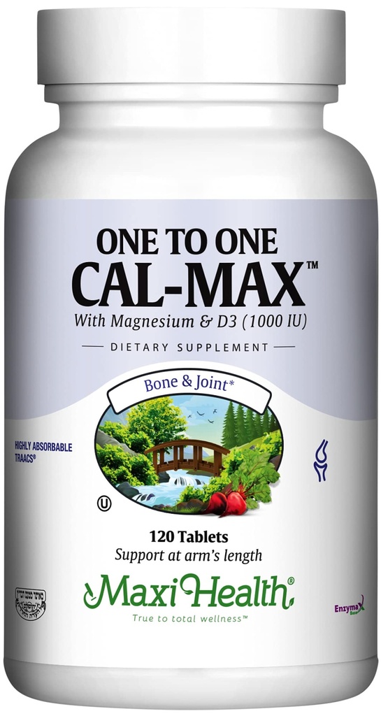 500 mg calciumsupplement met vitamine D3 (1000 IE) en magnesium (500 mg) - bot, tanden en gewrichtsondersteuning voor mannen en vrouwen - 120 tabletten - één tot één Cal-Max door Maxi Health
