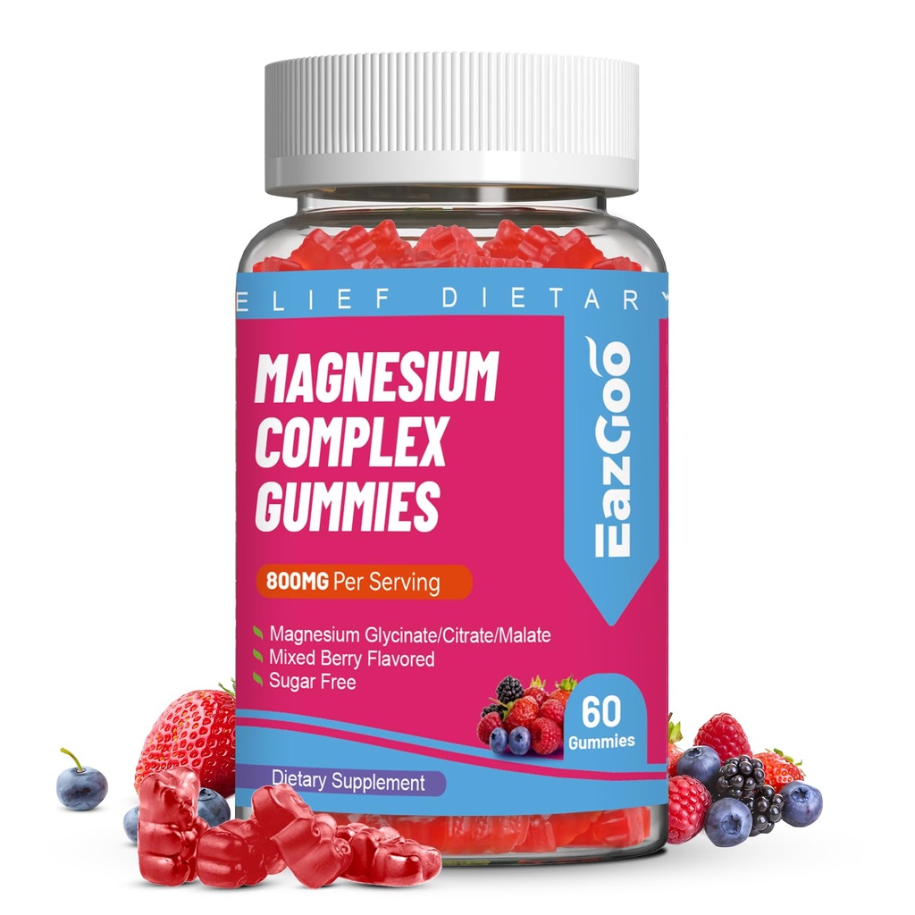 Magnesium Gummies 800mg - Vitamine D3, C, B6, B12 & Zink Complex met Magnesium Glycinate, Citrate & Malate, Magnesium Complex Gummies for Muscle, Mood & Energy, Vegan 60 Telt