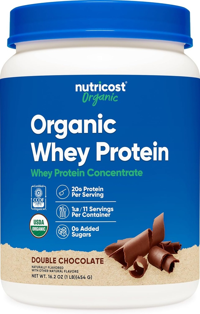 Nutricost Biologische Wei Proteïne Concentraat, Dubbele Chocolade Smaak, (1LB) - Glutenvrij, Non-GMO