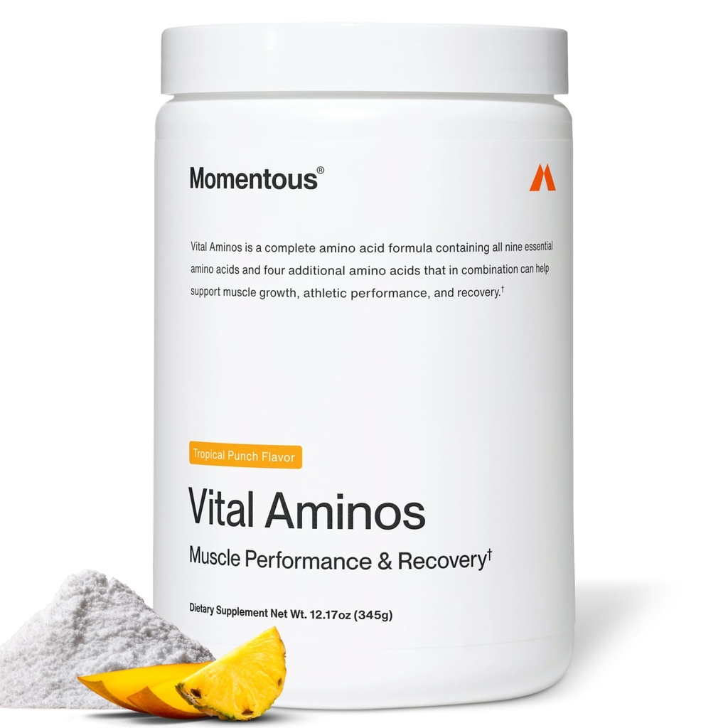 Momentus Vital Aminos Powder Supplement - BCAA & EAA - Tropical Punch - NSF gecertificeerd voor sport - GGO- & Glutenvrije - 30 porties - Pakket mei Vary