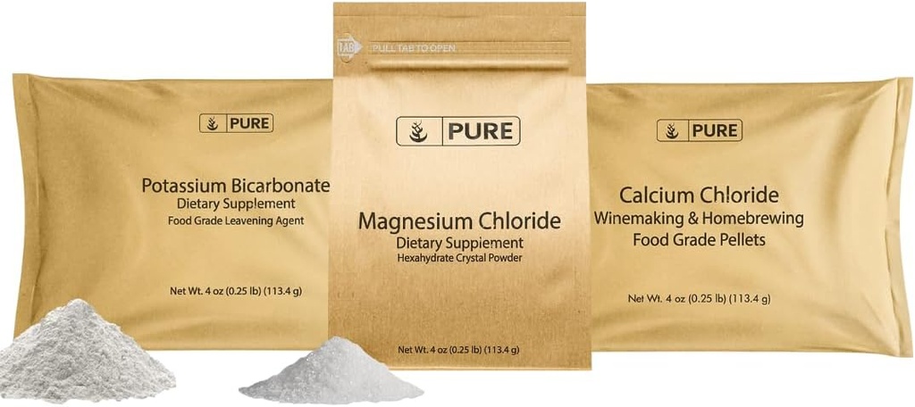 Pure Original Ingrediënten Kalium Bicarbonaat, Magnesium Chloride, en Calcium Chloride Bundel, 4 oz Elk, Voedselkluis