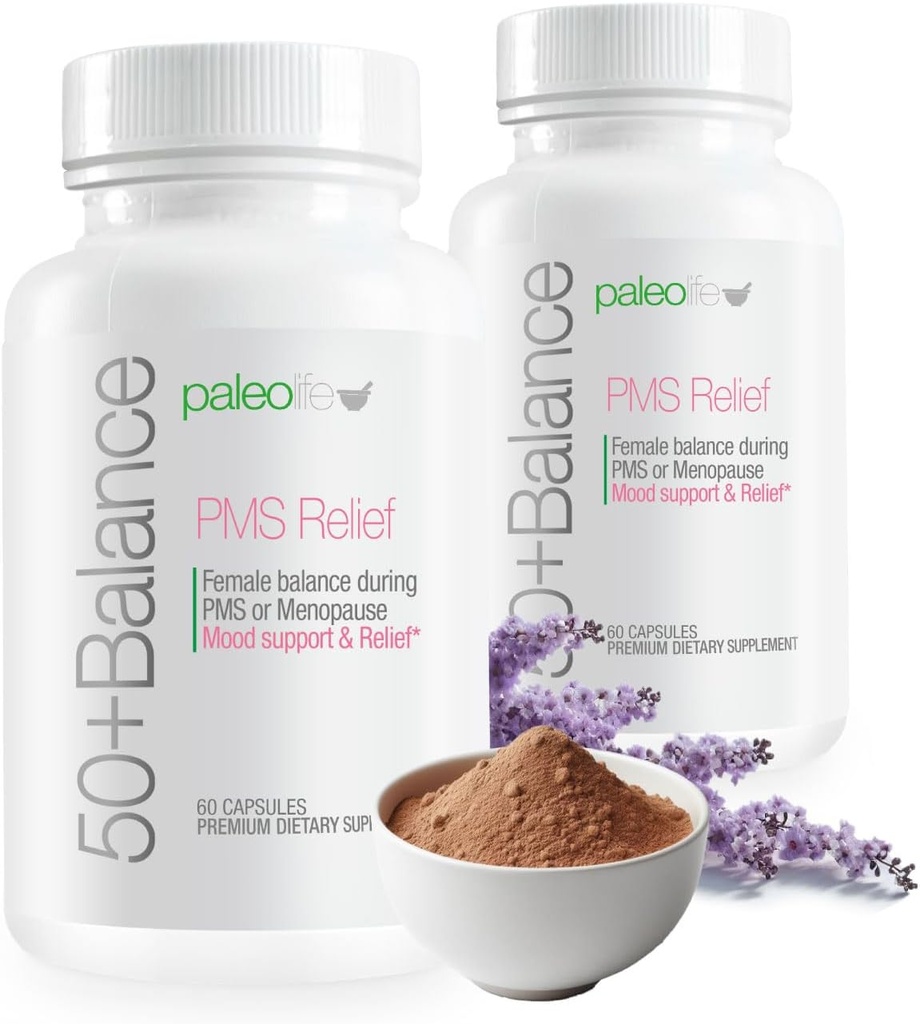 50+ Balance Premium Supplement, PMS Relief. Vrouwelijke balans tijdens PMS of Menopauze. Mood Support & Relief. 60 capsules (2-pack)