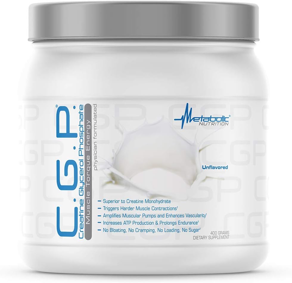 Metabole Voeding, CGP, Creatine Glycerol Fosfaat, 100% Micronized Creatine Powder, Pre Intra Post Workout Supplement, Unflavored, 400 Gram