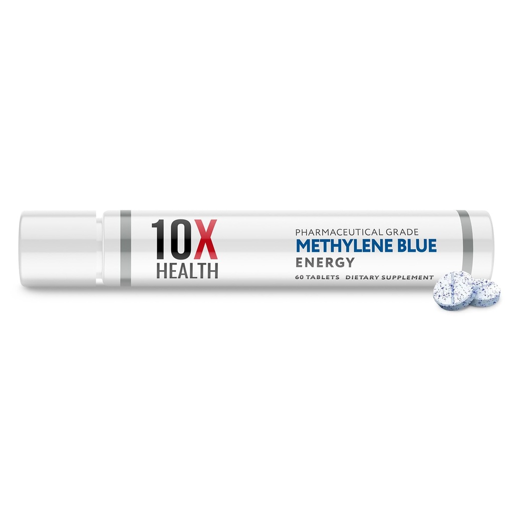 10X Health Methyleen Blue Supplement with Black Pepper Extract - 60 tabletten Methyleen Blue Pharmaceutical Grade Tablets - Ondersteunt energie, focus en cognitie - Veganistisch, niet-GMO