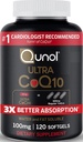 Qunol Ultra CoQ10 100mg, 3x Betere Absorptie, Gepatenteerd Water en vet Oplosbare Natuurlijke Supplement Vorm van Co-enzym Q10, Antioxidant voor Hartgezondheid, 120 Graaf Softgels
