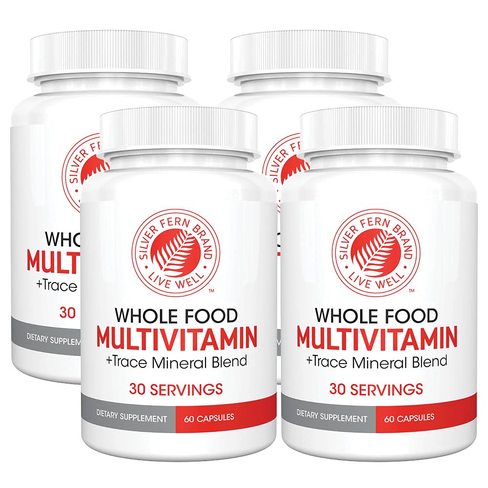 Silver Fern Whole Food Daily Multi Vitamine w/Trace Mineral Blend Supplement - 4 Flessen - 60 Vegicaps Elke - 120 Dag Supply - Natural, Non-GMO, Vegan, Multivitamine - Zero Synthetischen