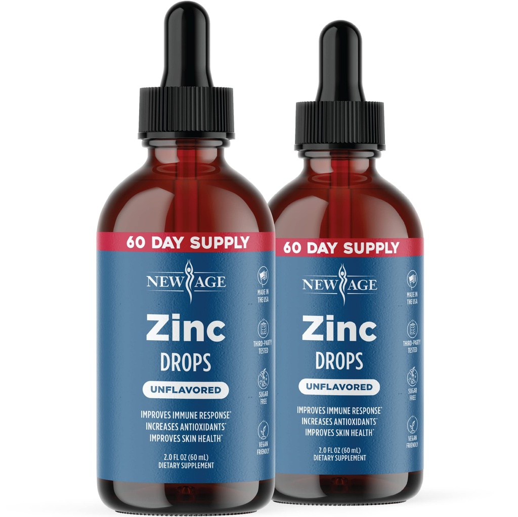 Vloeibare zinkdruppels voor alle leeftijden door NIEUWE AGE - Zinksulfaat voor Immune Support, Veganistisch, Non-GMO & Glutenvrij, 60 dagen levering, 2-pack