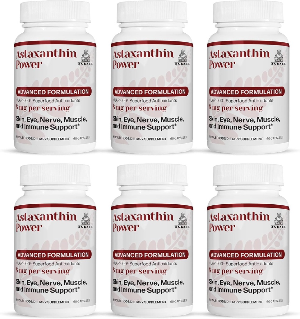 TURNER Nieuw-Zeeland Astaxanthine Vermogen met UAF1000+, Anti-Aging, Huid, Oog, Zenuw, Spierherstel, Immuun Ondersteuning Antioxidant Supplement, 12mg Astaxanthine, 180 Servers, 6 Flessen