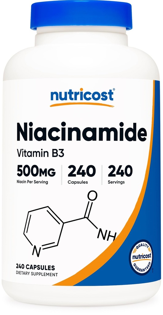 Nutricost Niacinamide (Vitamine B3) 500mg, 240 Capsules - Non-GMO, Glutenvrij, Flushvrij Vitamine B3