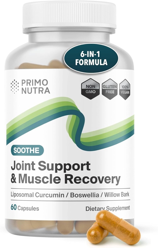 Fast acting Joint Health Supplement - Liposomal Curcumin, Boswellia serrata, White Willow Bark, Kurkuma supplement met Black Pepper 6-in-1 gezamenlijke ondersteuning Supplement (60 capsules)