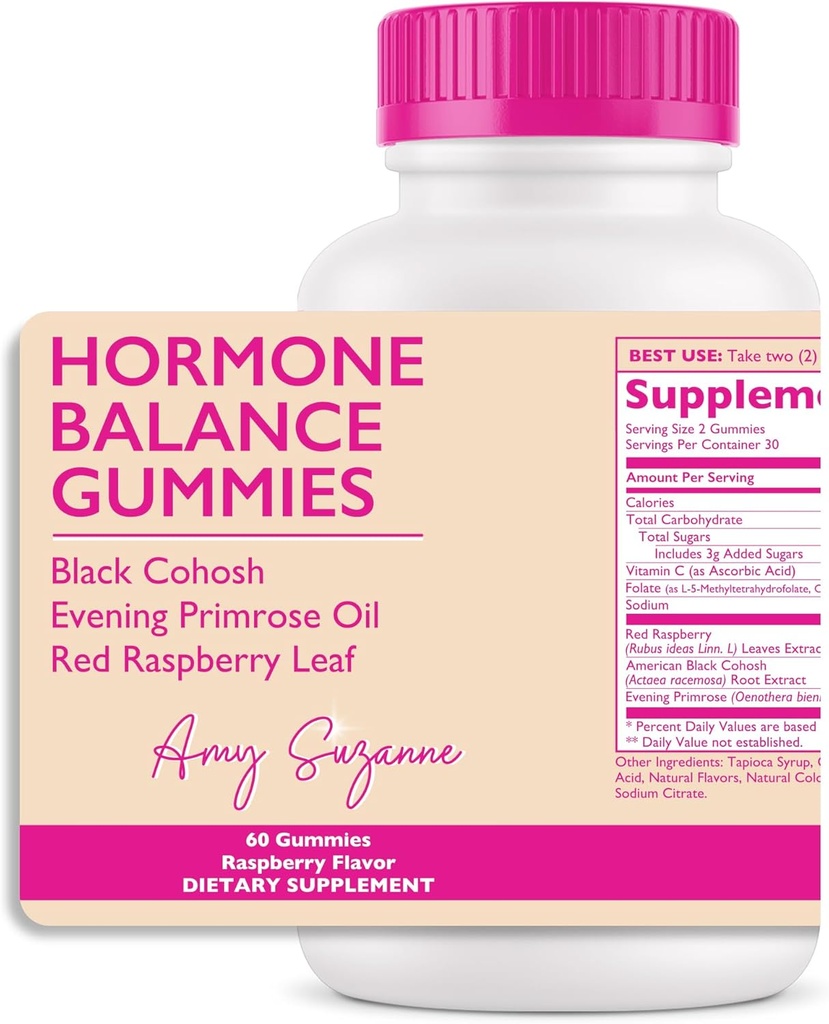 Hormone Balance Gummies for Women - Hormone Harmony for Mood, Energy, Bloating - Hormonal PMS, Perimenopause & Menopause Support - Red Raspberry Leaf & Black Cohosh - 60 Gummy Supplementen