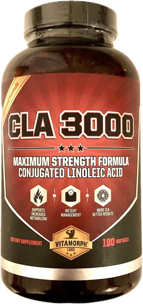 CLA 3000 - CLA Safflower Oil for Metabolism and Weight Loss Management, Maximum Strength Conjugated Linoleic Acid, Stimulant-Free Non-GMO Safflower Cla 180 Softgels
