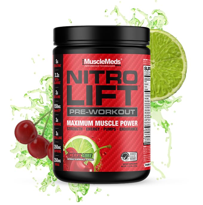 MuscleMeds Nitro Lift Pre Workout Verbeteren Endurance en spierprestaties, Cherry Lime, 40 porties
