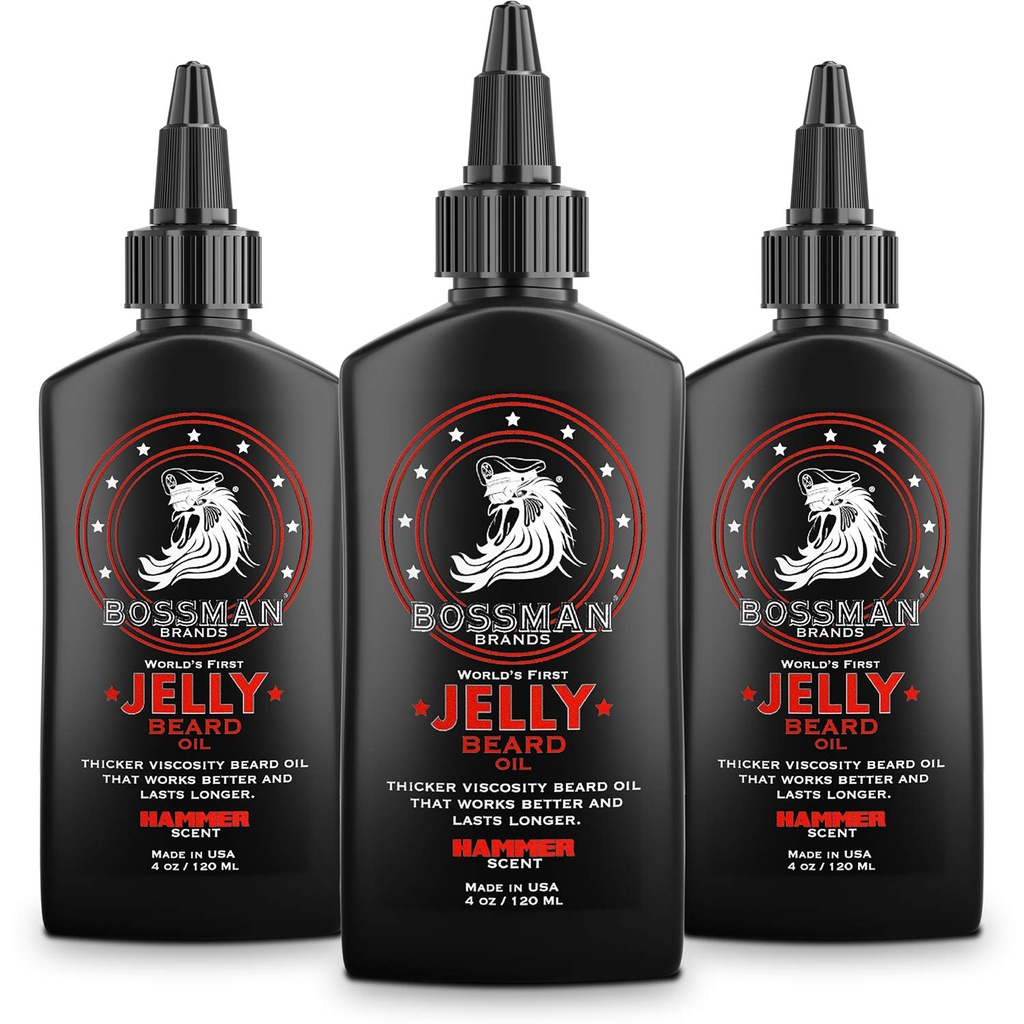 Bossman Jelly Beard Oil for Men - 3 Pack (12 oz in Total, Hammer Scent)