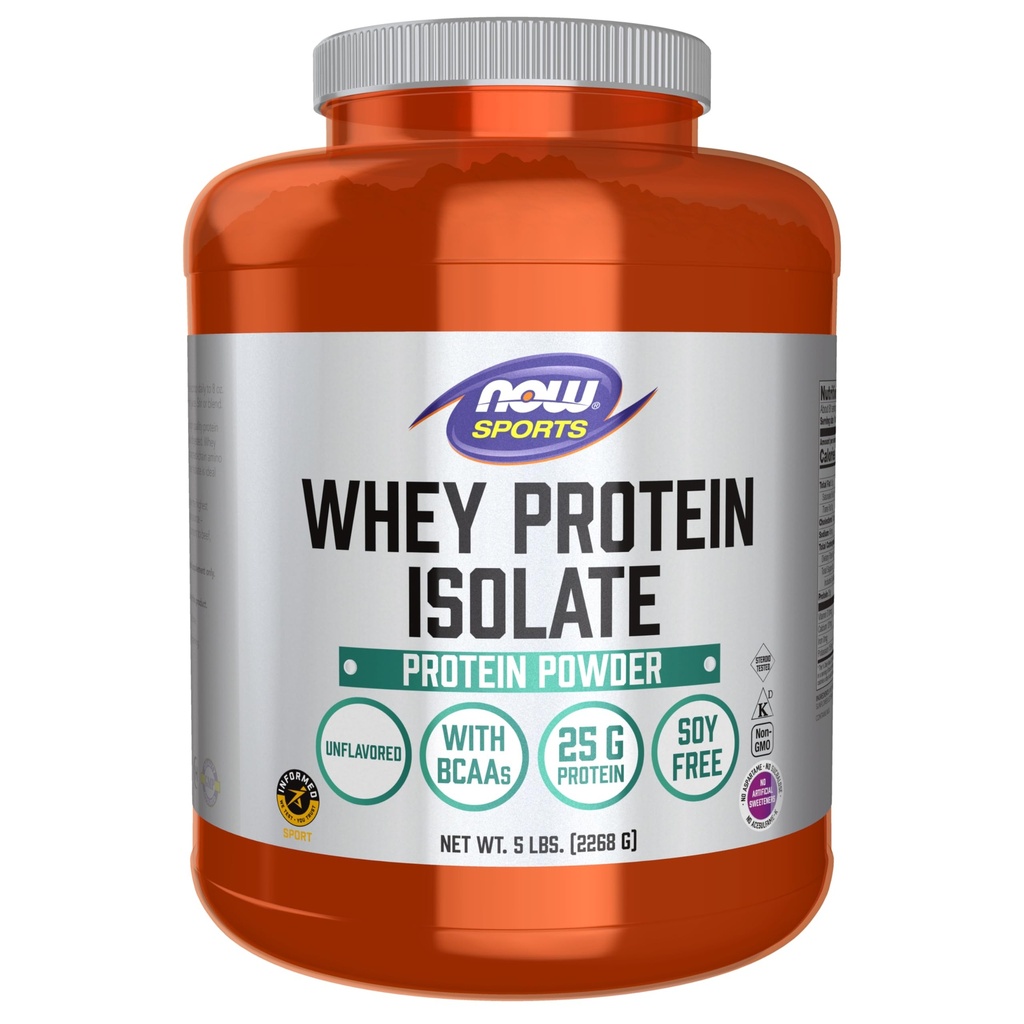 NOW Foods Sports Nutrition, Wei Protein Isolaat, 25 g met BCAA's, Ongearomatiseerd Poeder, 5-Pond