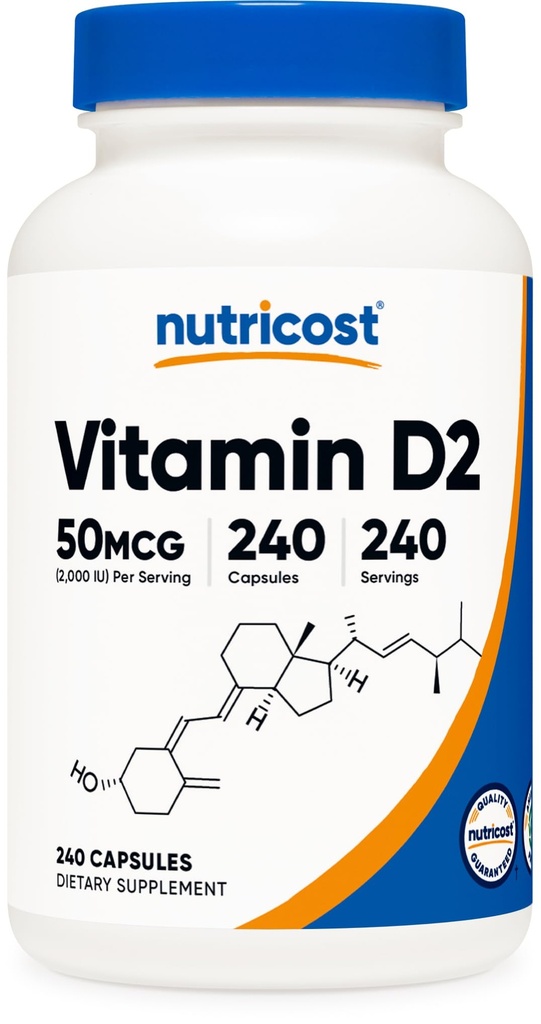 Nutricost Vitamine D2 Supplement (2000 IE) 240 Capsules - Vegan, Non-GMO, Glutenvrij, derde partij getest