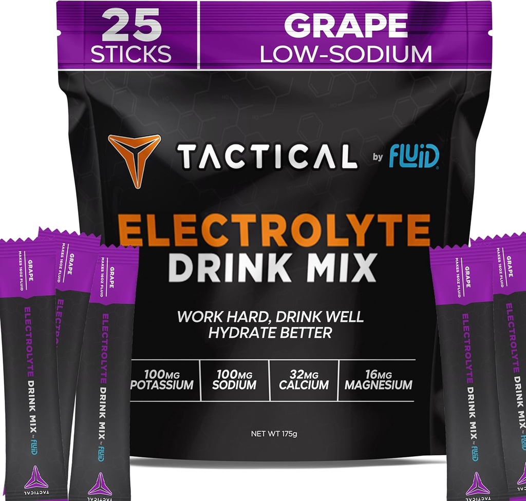 Fluid Tactical - Electrolyte Powder Packets, Accelerate Re-Hydration, Low Sugar, Electrolyte Drink Mix, Voorkom dehydratie, Elimineer Kraamps