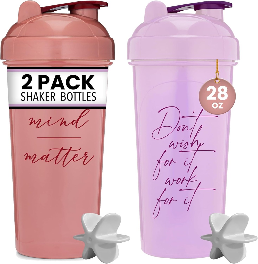 [2 Pack] 28oz Shaker Bottle with Motivational Quotes (Rose &Lavender) 