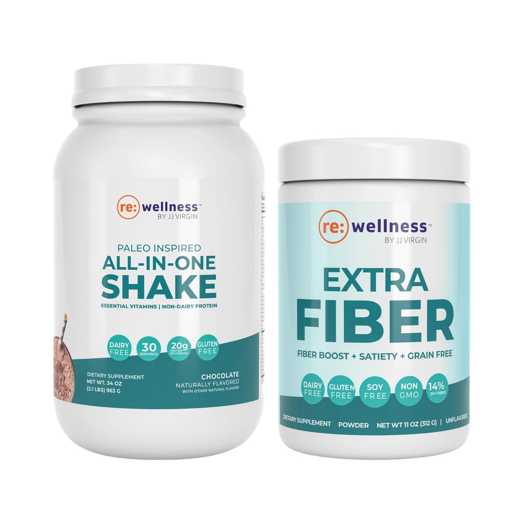 Reignite Wellness door JJ Virgin Chocolate Paleo All-in-One Shake en Extra Fiber Powder Supplement