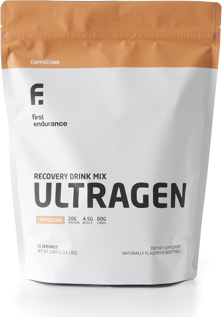 EERSTE ENDURANCE Ultragen workout Recovery Drinkpoeder, Proteïne Mix, Boosts Energie, Versnelt Herstel Cappuccino, 15 porties