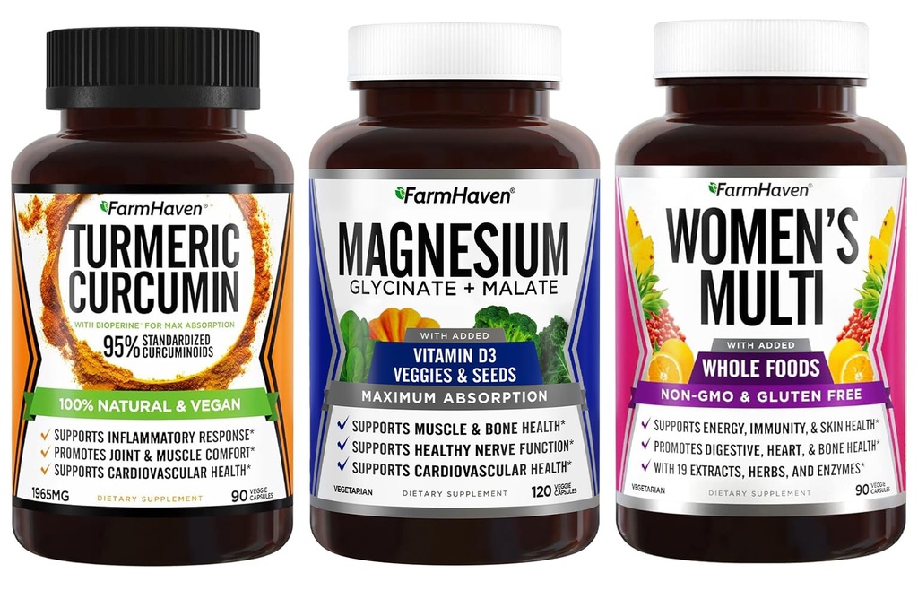 FarmHaven Magnesium + Multivitamine voor vrouwen + Kurkuma Curcumine met BioPerine Black Pepper
