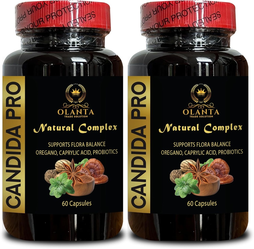 Candida PRO Natural Complex - Fresh White Oregano Leaf, Candida May Cleanse Gut Support, Candida Cleanse Detox for Women, caprylic Acid Combination - 2 Bottles 120 Capsules