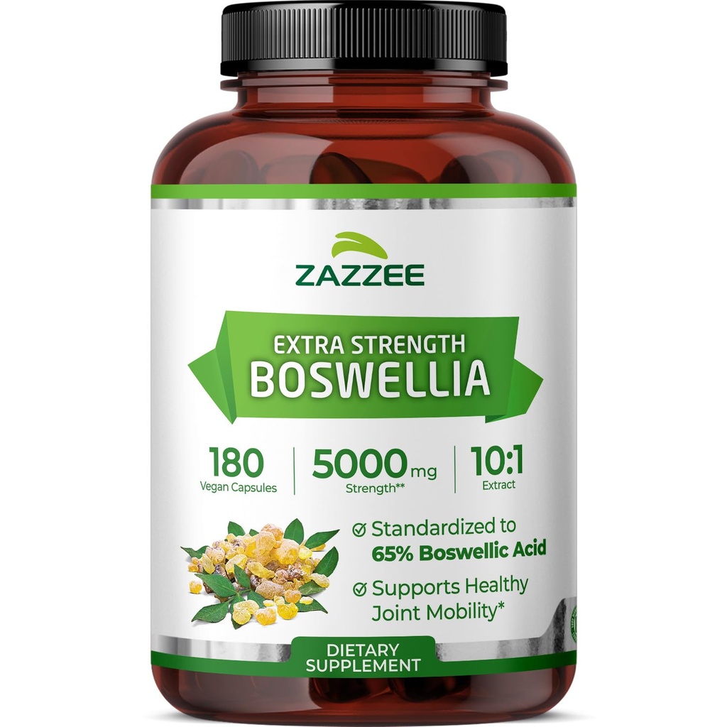 Zazzee Extra Strength Boswellia 10:1 Extract, 65% Boswellic Acid, 180 Vegan Capsules, 6 maanden Supply, Boswellia Serrata, Joint Comfort, Mobiliteit en Flexibiliteit Ondersteuning, Niet-GMO, Made in the USA