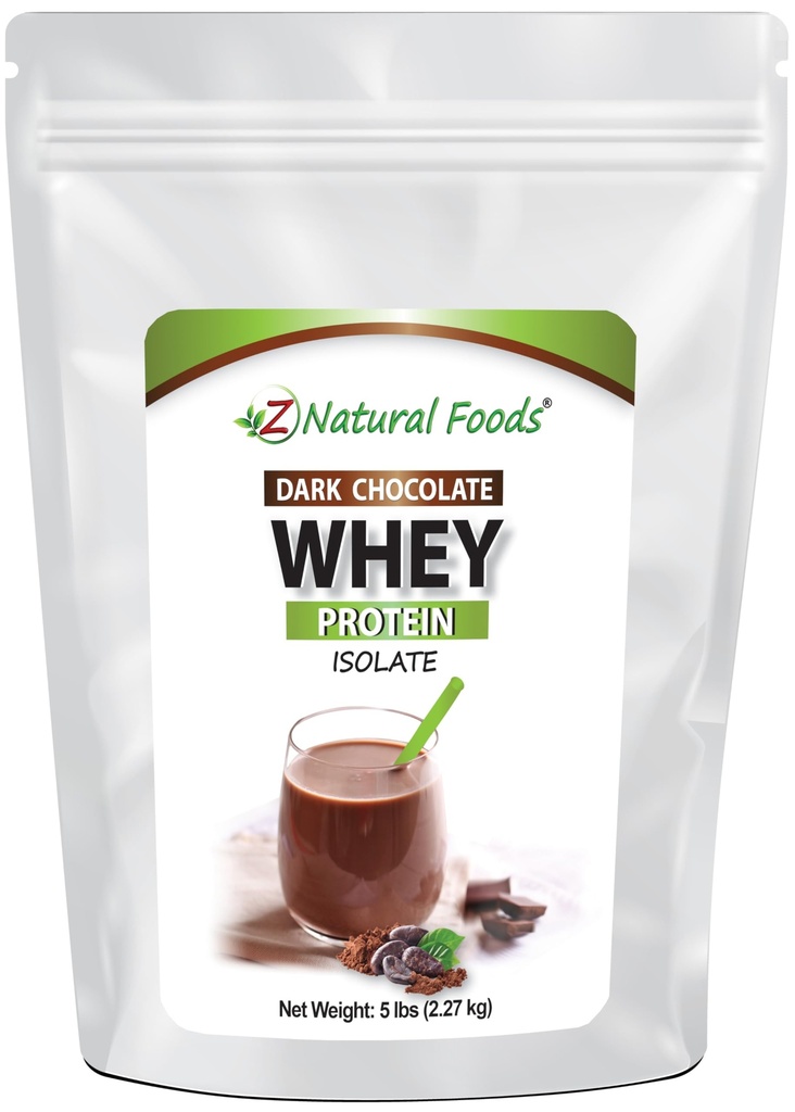 Z Natural Foods Dark Chocolate Whey Protein Isolate, Natural Protein Powder with Zero Sugar, Verrijkt met vitale eiwitten voor energie Boost en gewichtsverlies, Glutenvrij, Non-GMO, 5 lbs