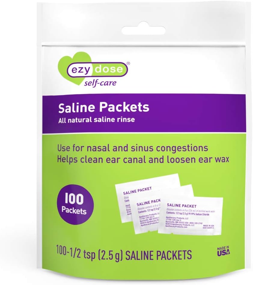 EZY DOSE Saline Nasal Rinse Packets, Individually Wrapped Sinus Refill Packets, Nasal Relief, 100 Telling, Made in The USA