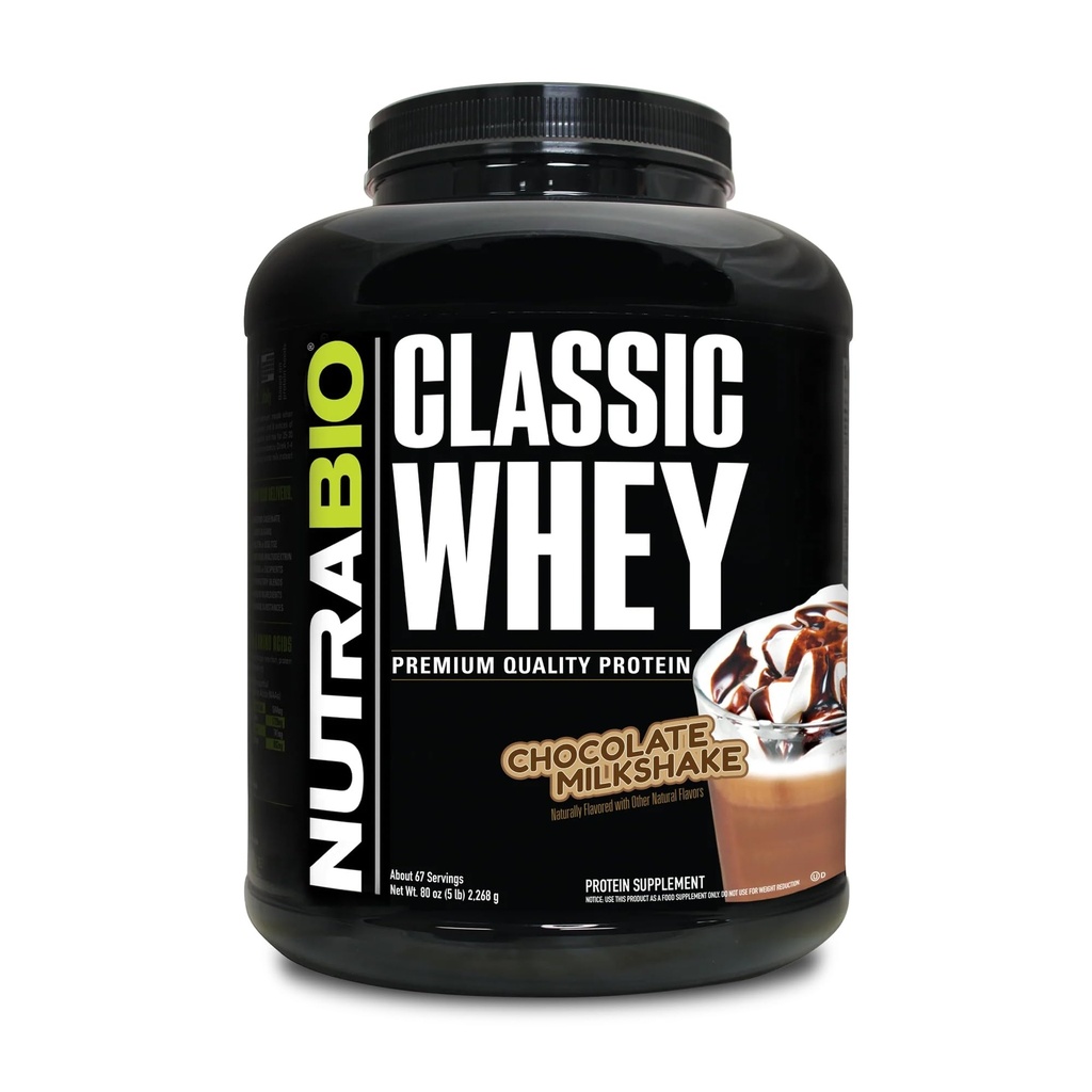 NutraBio Classic Wei Proteïne Poeder- Full-Spectrum Aminozuur Profiel - Geen fillers, kunstmatige kleuren, conserveringsmiddelen - Lage Glykemie Index - Chocolade milkshake, 5 pond