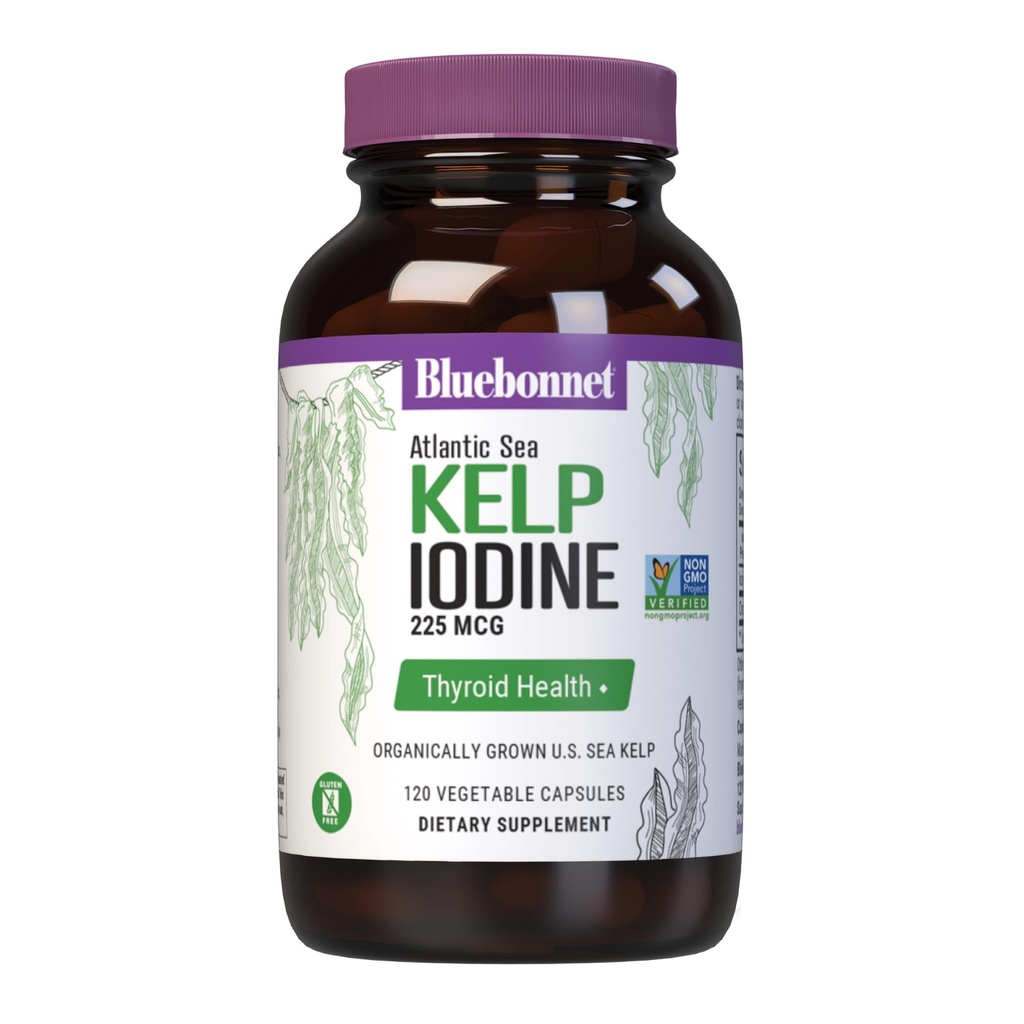 Bluebonnet Nutrition Atlantic Sea Kelp Iodine 225 mcg - Biologisch geteelde U.S. Sea Kelp - Non-GMO Project Geverifieerd, Glutenvrij, Sojavrij, Dairy-Free - 120 Plantaardige Capsules