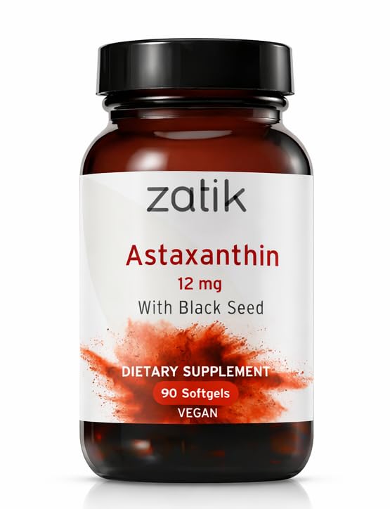 Zatik Naturals - Astaxanthine 12mg met Biologische Zwarte Zaad, Antioxidant, 90 Vegan Softgels