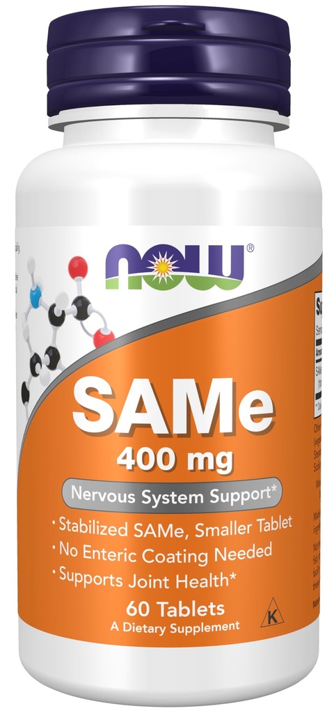 NOW Foods Supplements, SAMe (S-Adenosyl-L-Methionine) 400 mg, Zenuwstelselondersteuning*, 60 tabletten