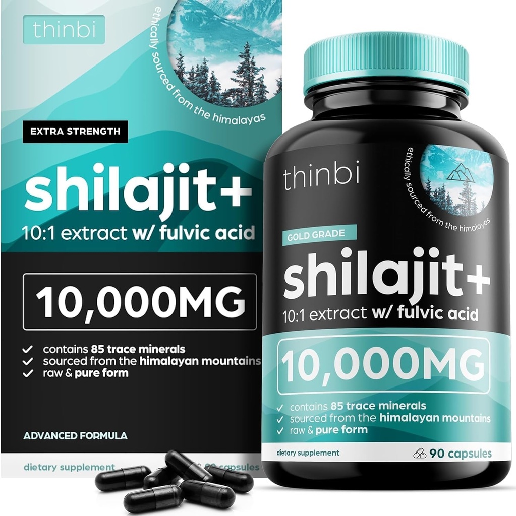 Thinbi Pure Himalaya Shilajit Biologische Capsules met Fulvinezuur en sporenmineralen - 90 Tel.