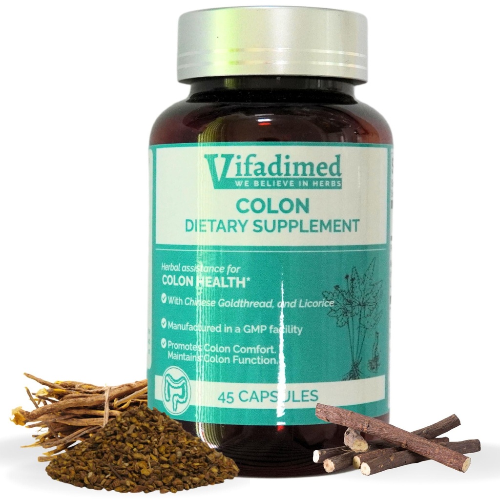 Colon voor diarree, IBS-D, Colitis, kalmeert Irritatie, Enhances Colon's Functie. Gut Lining, Gut Microbiome, Gut Motility. IBS Relief.-45 Capsules