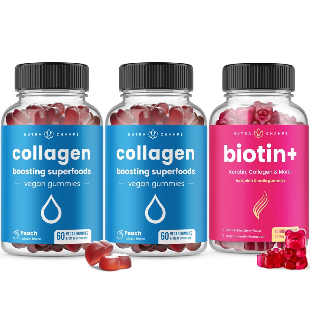 NutraChamps Compleet haar, huid en nagels bundel - Biotin, Collageen, Keratine en meer