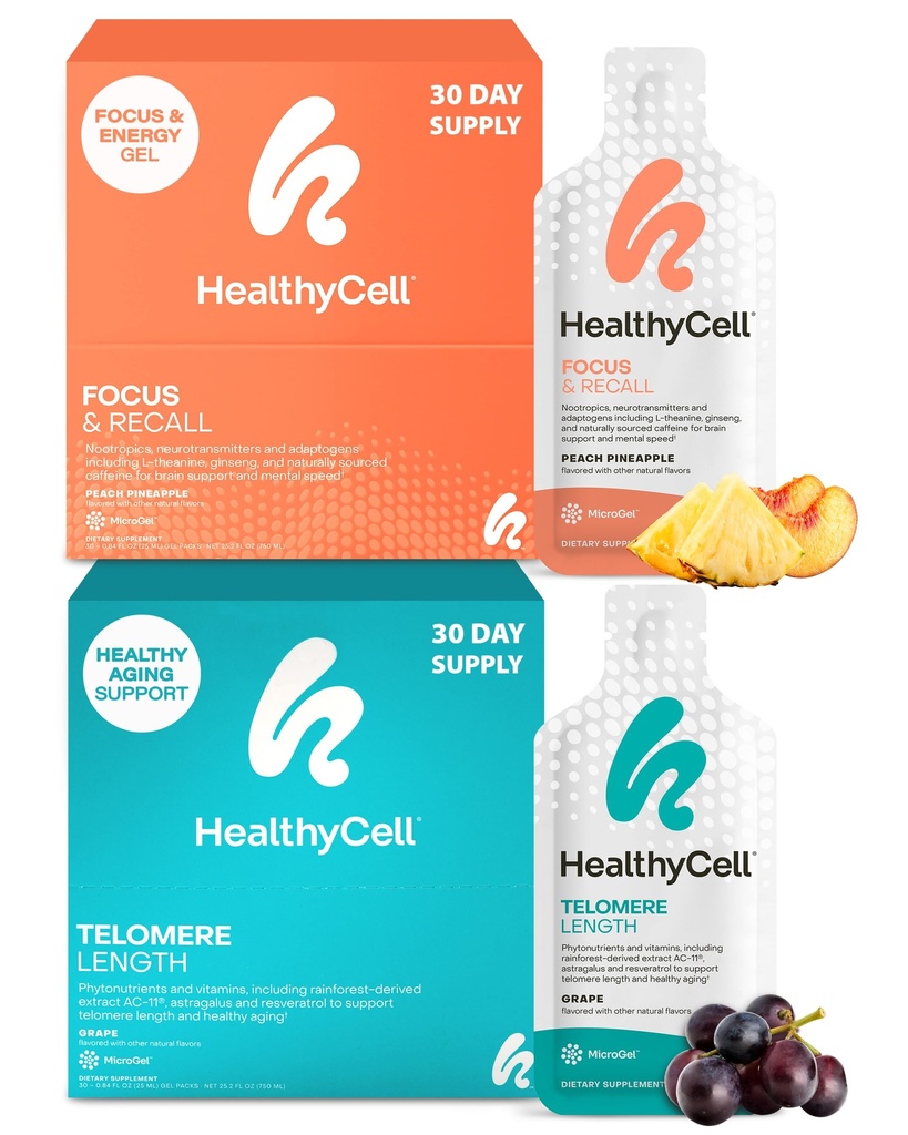 Gezonde Telomere Lengte Gezonde Veroudering Supplement + Focus & terugroepen Hersensupplement voor Geheugen & Focusbundel