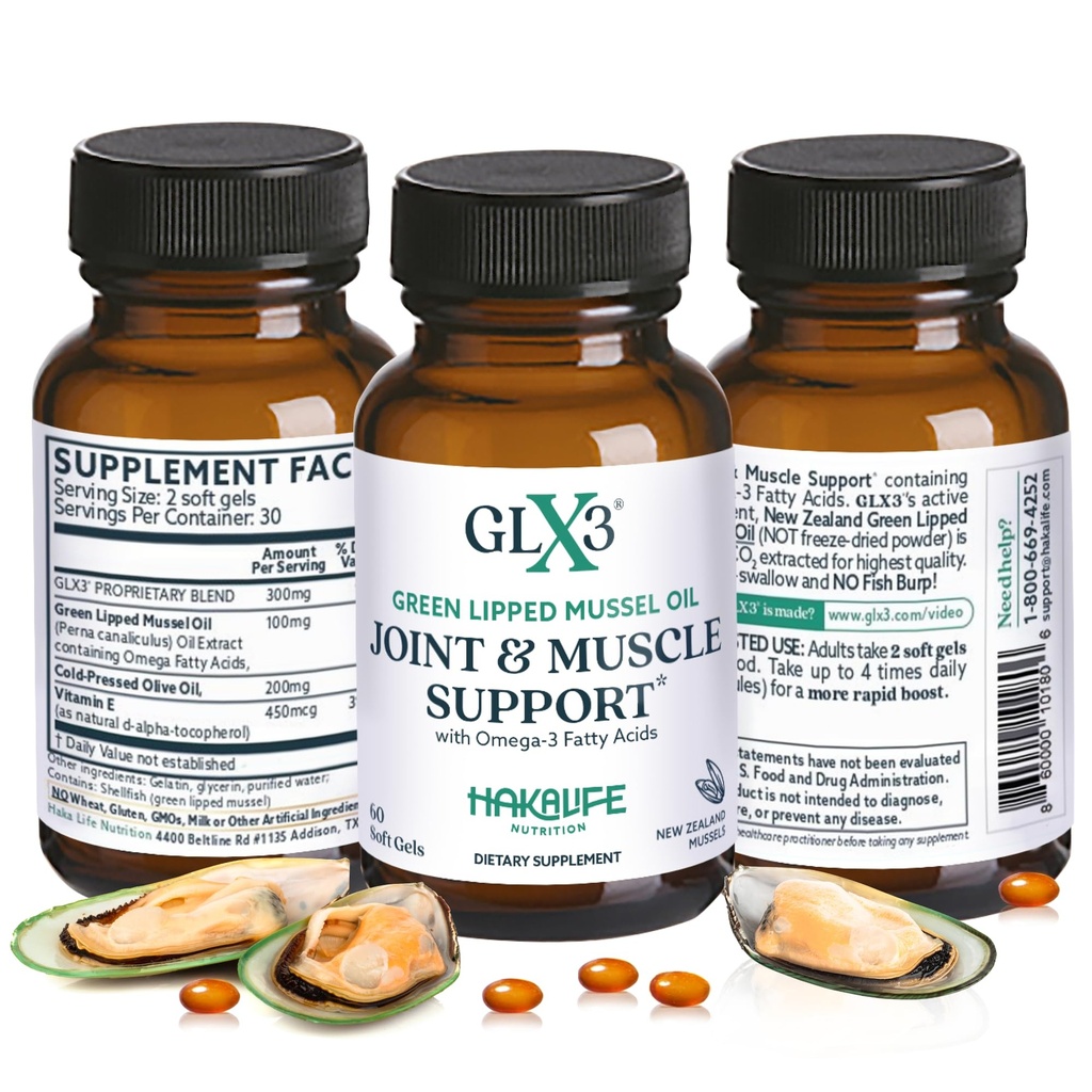 GLX3 Green Lipped Mossel Oil Capsules voor Joint en Muscle Support Extra-Strengte ETA, EPA, DHA Omega-3 Green Lipped Mossel Supplement voor Comfort, Flexibiliteit & Herstel door HakaLife GLX3