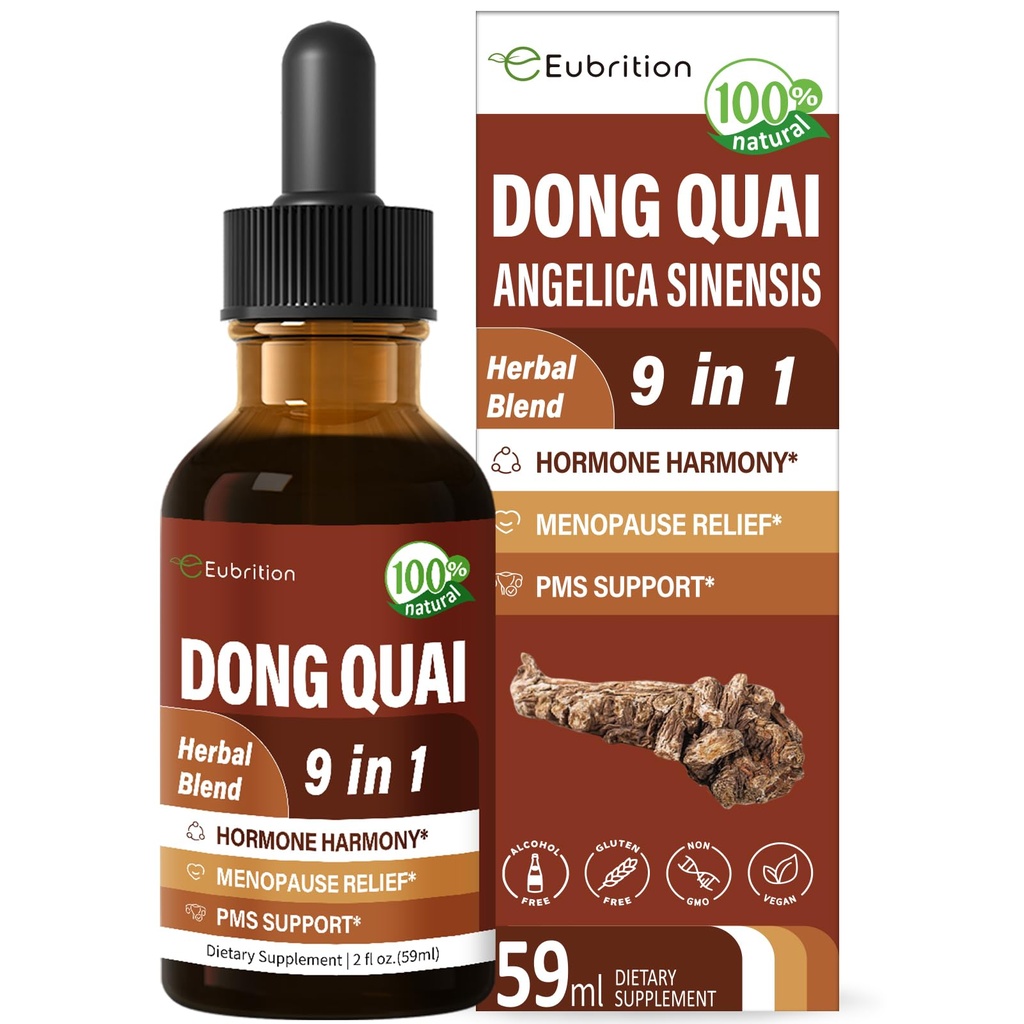 Dong Quai Liquid Supplement voor vrouwen, Angelica Sinensis Root Extract Tinctuur Ondersteuning Menopauze & PMS Relief, Hot Flashes, Herbal Blend Drops met Red Clover Fenegriek. 2oz