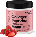 Perfecte Keto Collageen Peptides Proteïne Poeder met MCT olie, Gehydrolyseerde Collageen, Type I & III Supplement, Glutenvrije Gras Fed, Low Carb, Keto Koffie Creamer, Collageen voor vrouwen en mannen, Aardbei