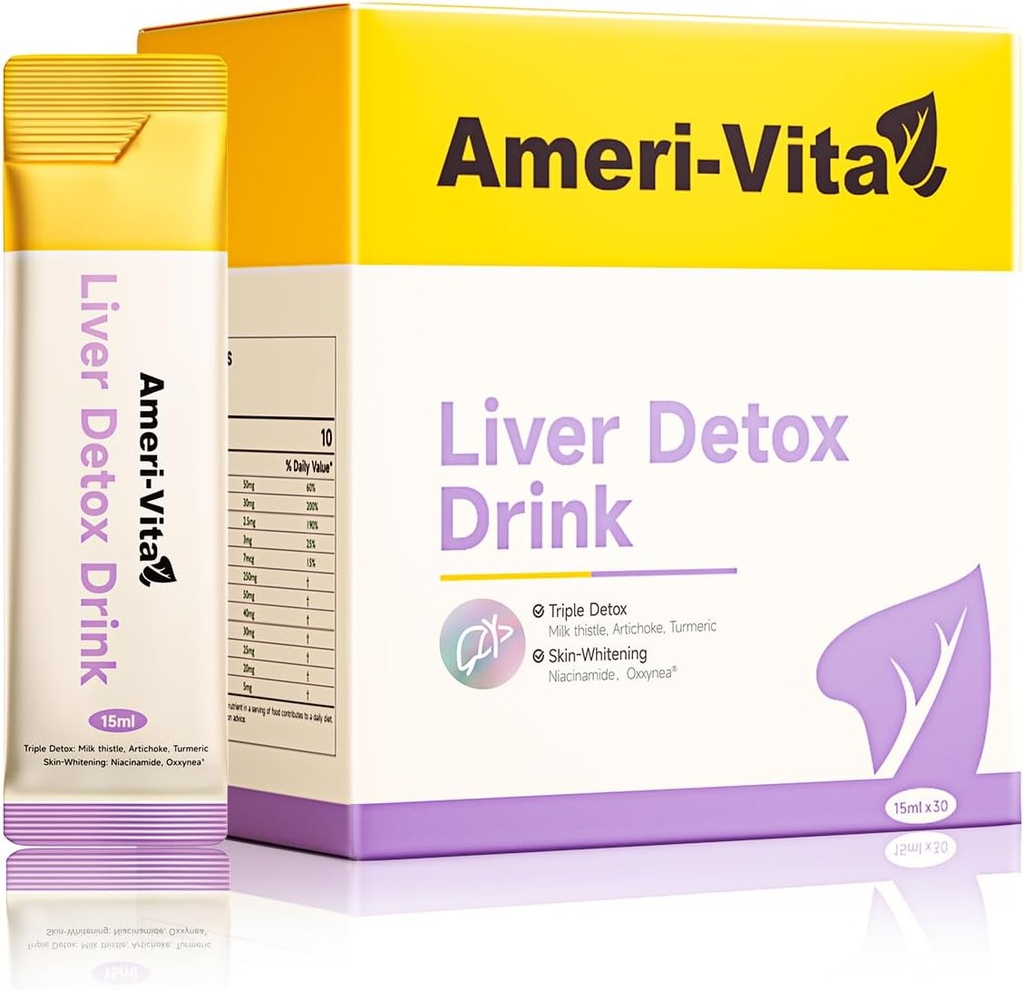 Liquid Liver Detox Drink Supplement - Melkdistel & Artichoke Extracten met kurkuma & Inositol - Natuurlijke levergezondheidsondersteuning - Suikervrije, niet-GMO, Peach Flavor - 30 Sachets