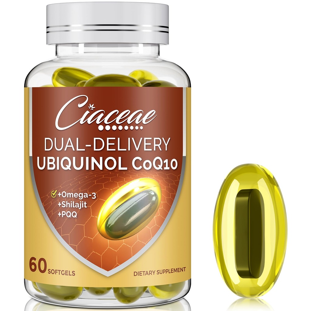 Ubiquinol CoQ10 600 MG Softgels with Omega-3 & Shilajit & PQQ, Advanced Dual-Delivery Coenzyme-Q10, Active CoQ10 Ubiquinol Supplement for Fertility, Antioxidant, Heart, Brain & Energy, 60 Servings