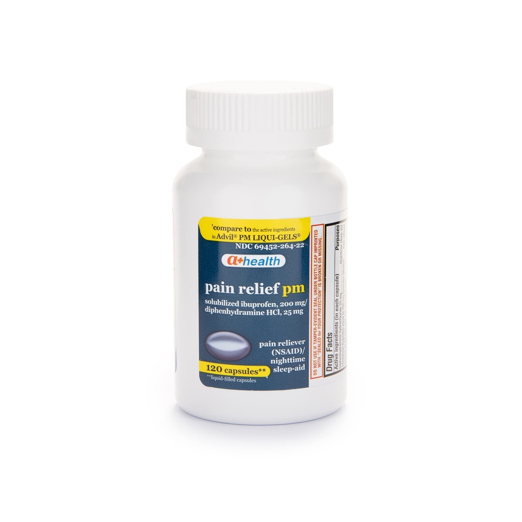 A+Health Ibuprofen PM Softgels, Pain Reliver/Nighttime Slaaphulp (NSAID), 120 Tel.