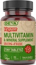 Deva Vegan Multivitamine en Mineraal Supplement Iron-Free - met vitamines A, C, D, E, B Complex, High-Potency Formulatie voor dagelijkse gezondheid en welzijn - 90 kleine tabletten, 4-pack