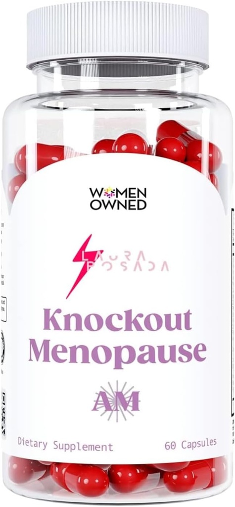 Knockout Menopause AM - Natural Menopause + Perimenopause Multi-Symptom Relief for Hot Flashes, Mood Swings, Weight Gain, Lack of Energy, Fatigue, Headaches (1 Month Supply), 60.0 Count