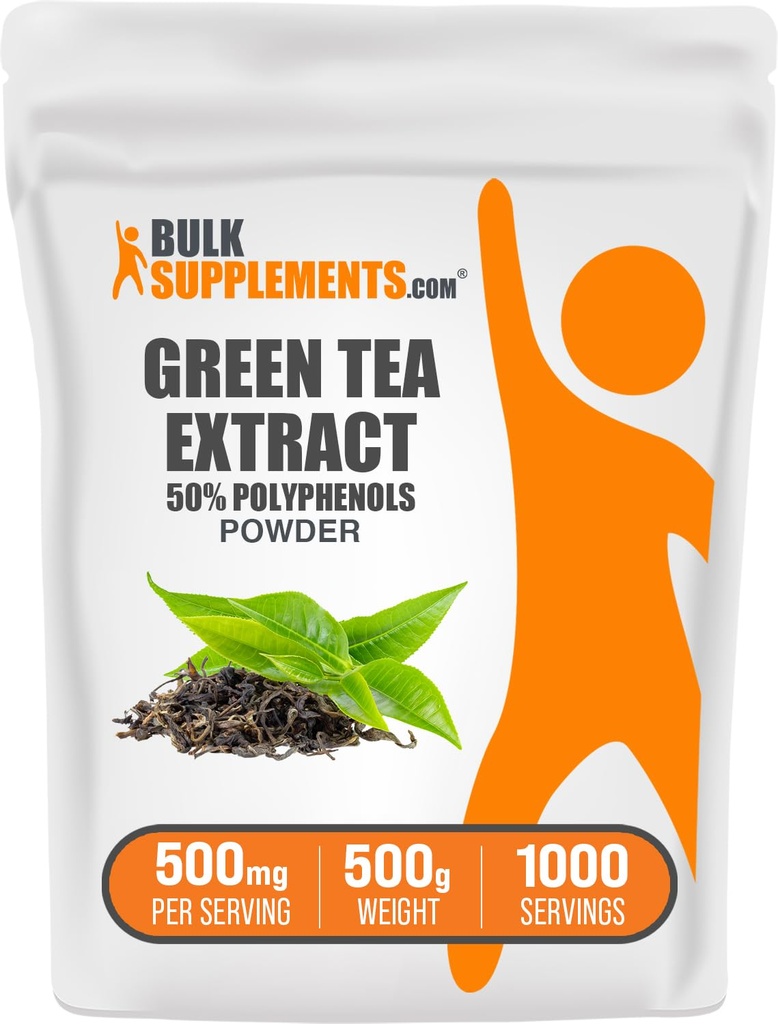 BulkSupplements.comgreen Tea Extract Powder - 50% Polyfenolen Supplement, EGCG Supplementen - Glutenvrij, 500mg per portie, 500g (1.1 lbs) (verpakking van 1)