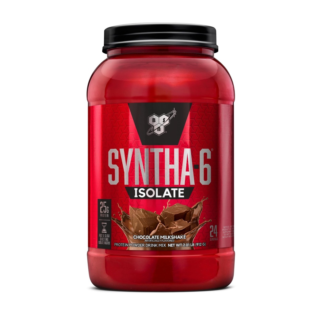 BSN SYNTHA-6 Isolate, Chocolate Post Workout Protein Powder for Muscle Gain, Whey Protein Isolate, Milk Protein Isolate, Essential Amino Acids, Chocolate Milkshake, 2.01 Pounds, 24 Servings