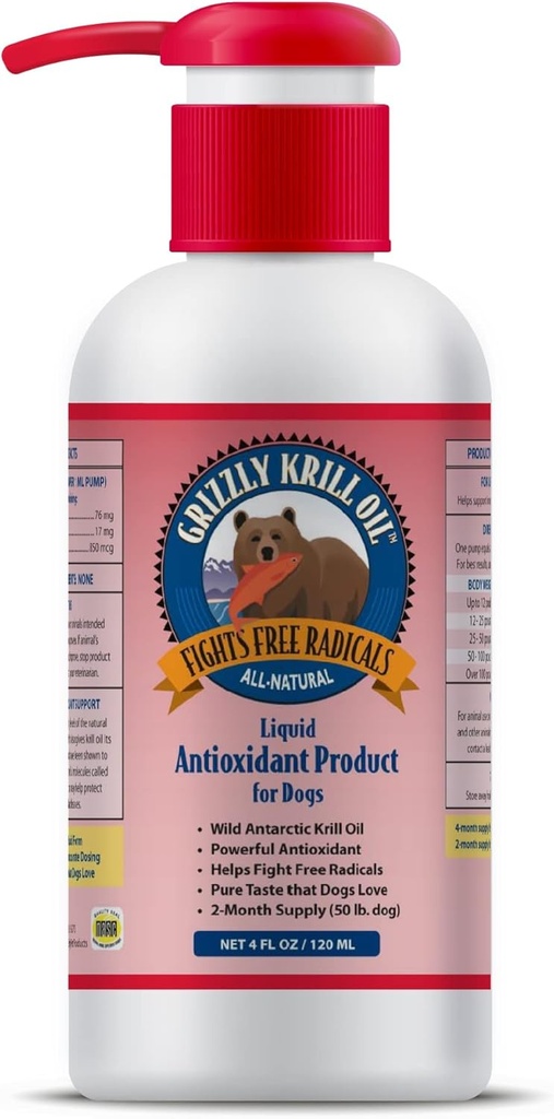 Grizzly Wild Antarctic Krill Oil All-Natural Antioxidant Hondenvoeding Supplement, 4 oz