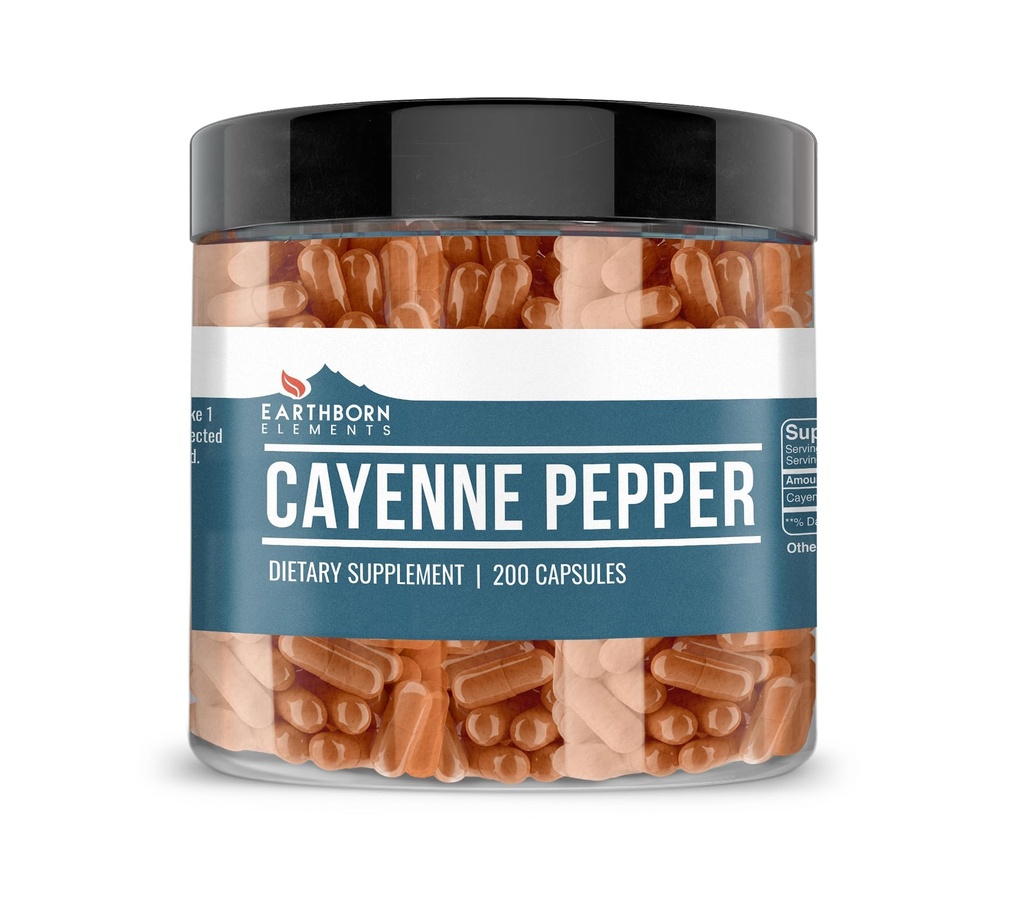 Earthborn Elements Cayenne Pepper 200 Capsules, Pure & Onverdund, Geen Additieven