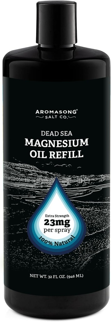 Aromasong Magnesium Spray - extra sterkte (23 mg in elke Spritz) 32 Oz Refill Bottle, Natural and Pure Magnesium Oil Spray - Made in The USA - voor beenproblemen en bevordert een kalme slaap
